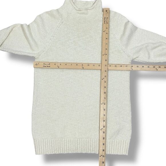 L.L. Bean Cotton Rolled Funnel Mock Neck Ragg Sweater Slub Knit Cream Medium - Picture 12 of 14